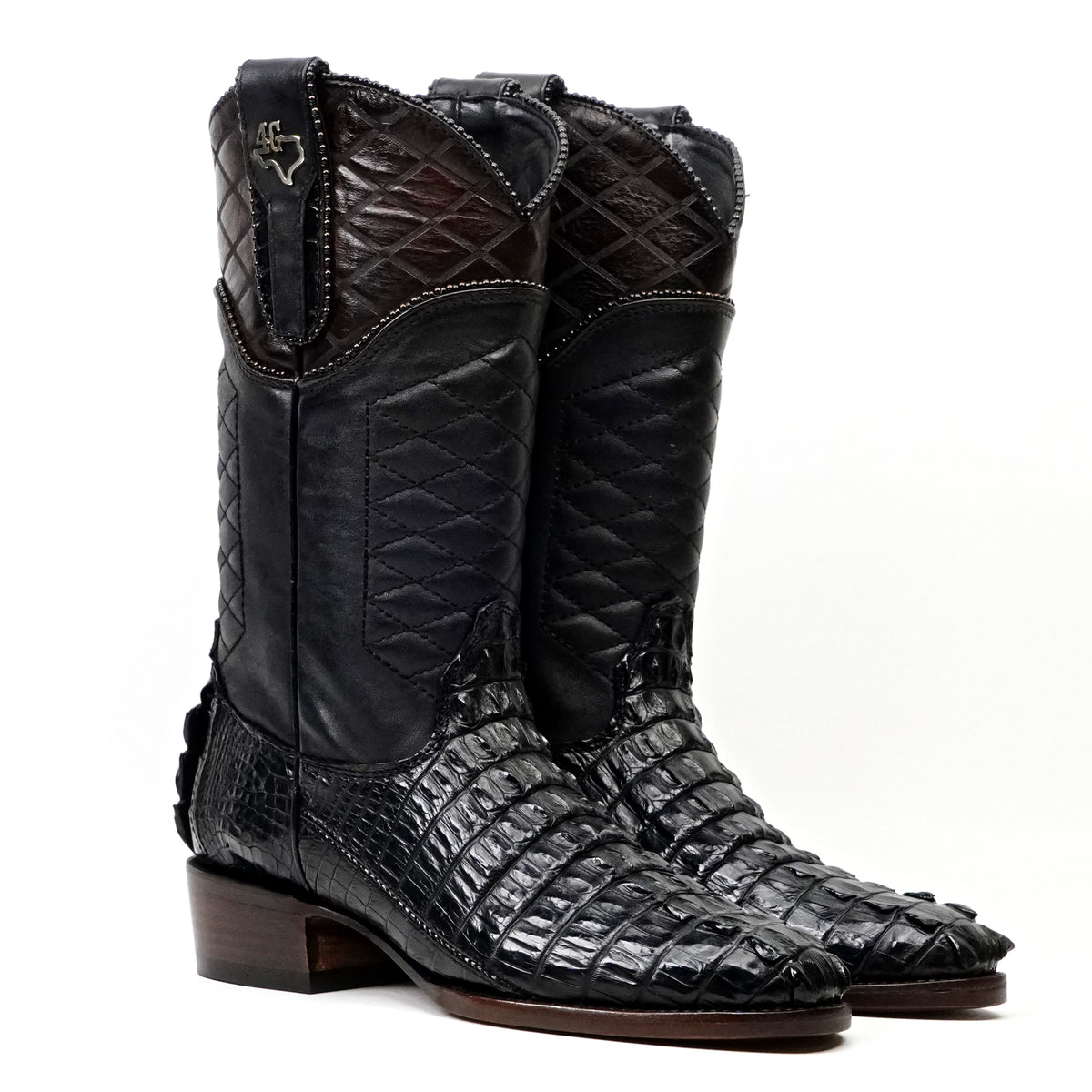 Platinum Rhodes Nile Crocodile Tail Boots - Black - Roper Toe