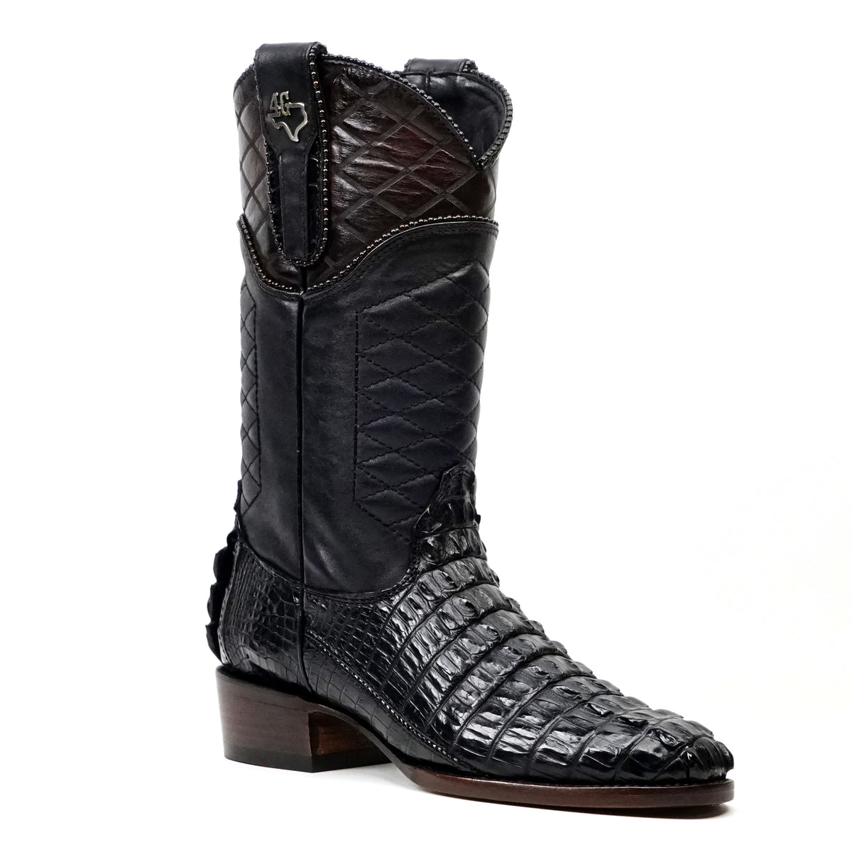 Platinum Rhodes Nile Crocodile Tail Boots - Black - Roper Toe