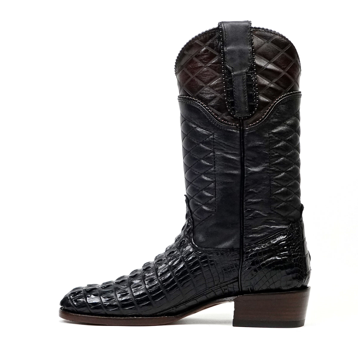 Platinum Rhodes Nile Crocodile Tail Boots - Black - Roper Toe