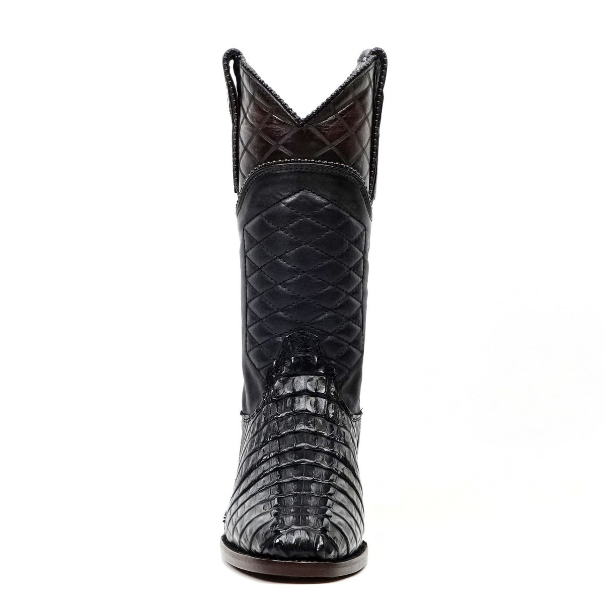 Platinum Rhodes Nile Crocodile Tail Boots - Black - Roper Toe