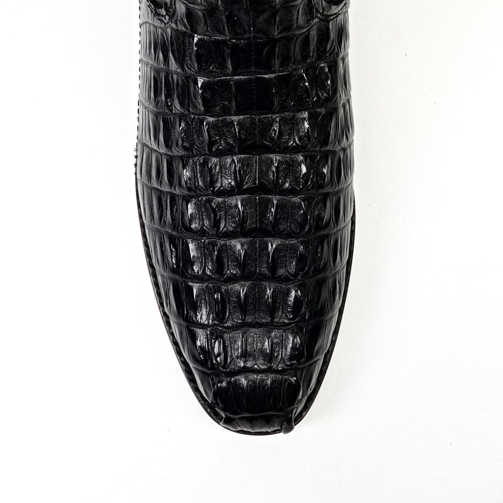 Platinum Rhodes Nile Crocodile Tail Boots - Black - Roper Toe