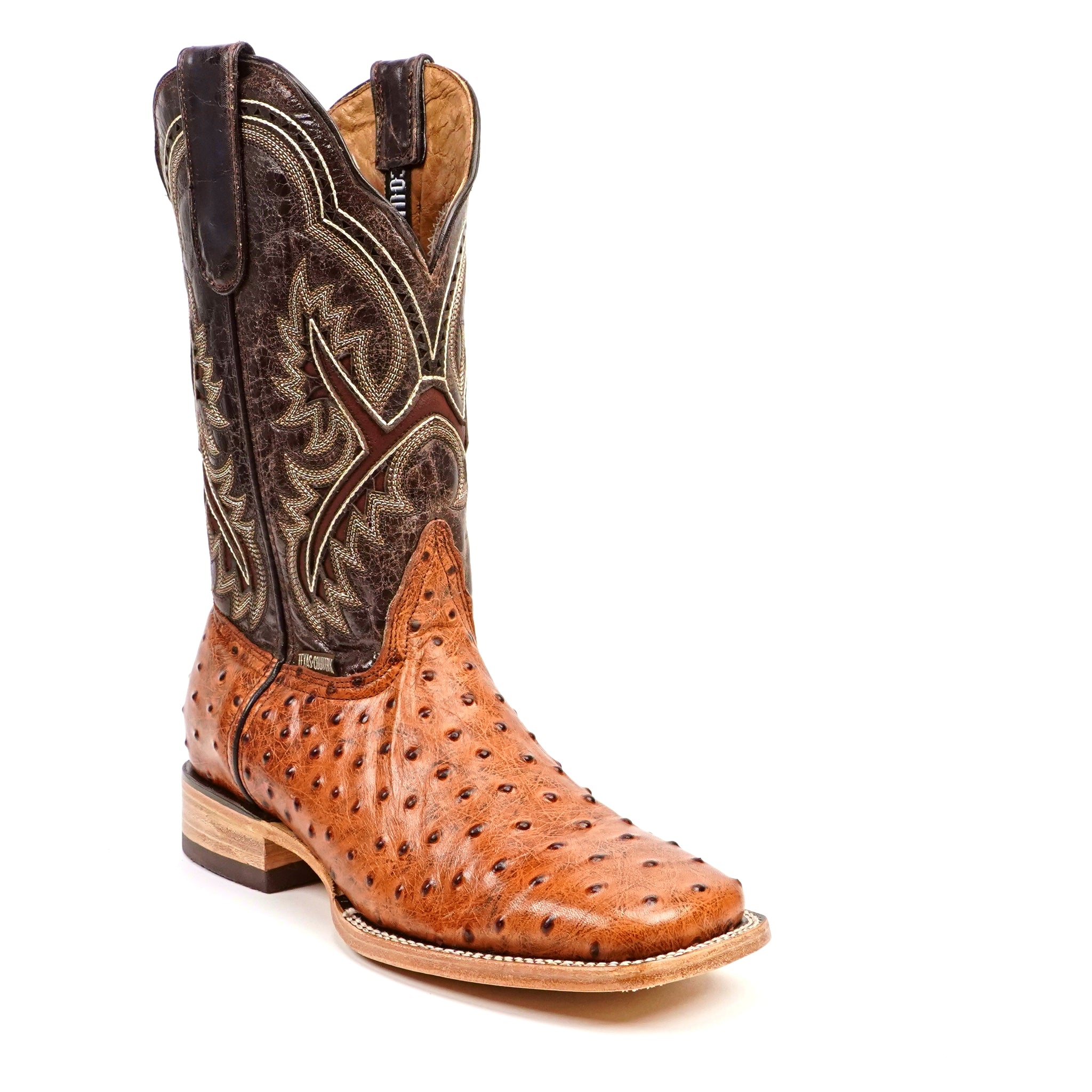 Ostrich Cognac Cowboy Boots - Embossed Leather - Square Toe (E424)