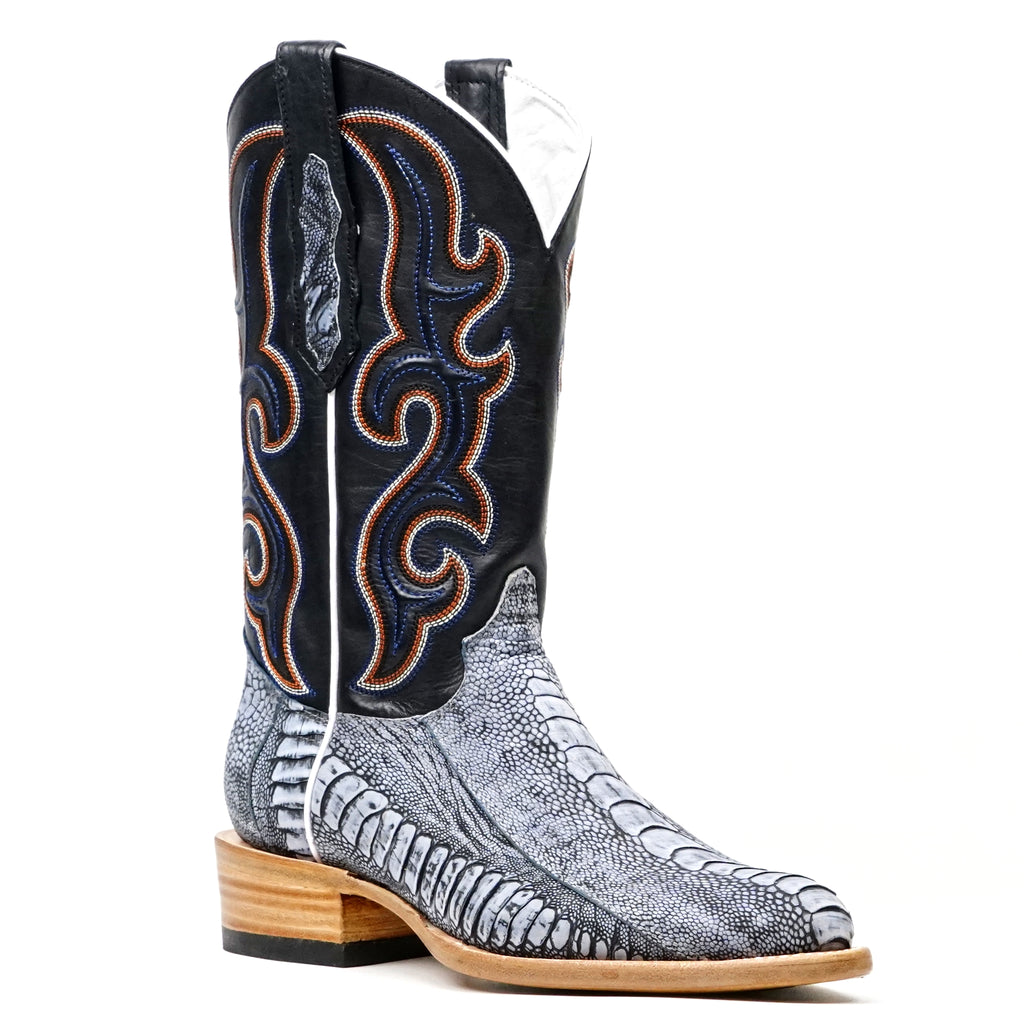 Ridge Ostrich Leg Boots - Denim Blue - Roper Toe