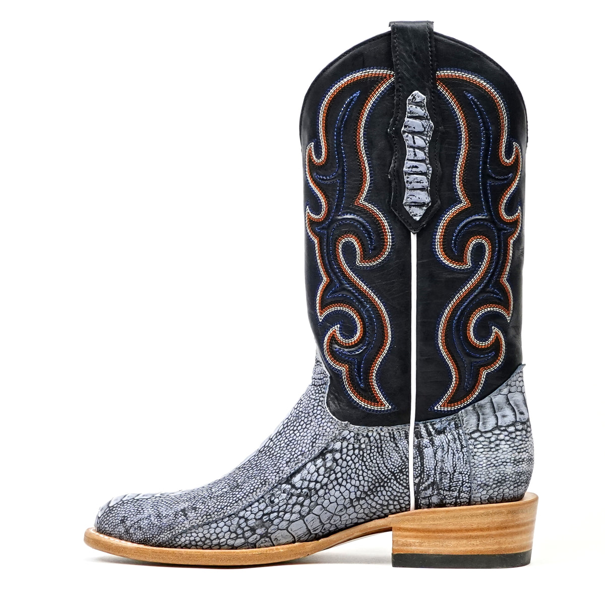 Ridge Ostrich Leg Boots - Denim Blue - Roper Toe
