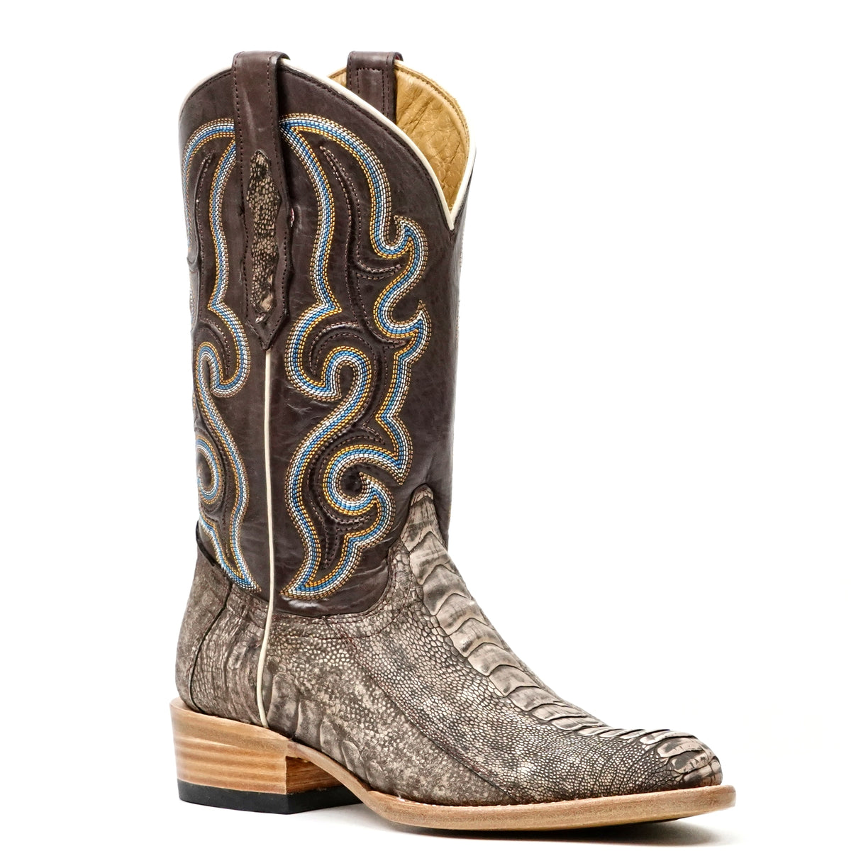 Ridge Ostrich Leg Boots - Rustic Brown - Roper Toe