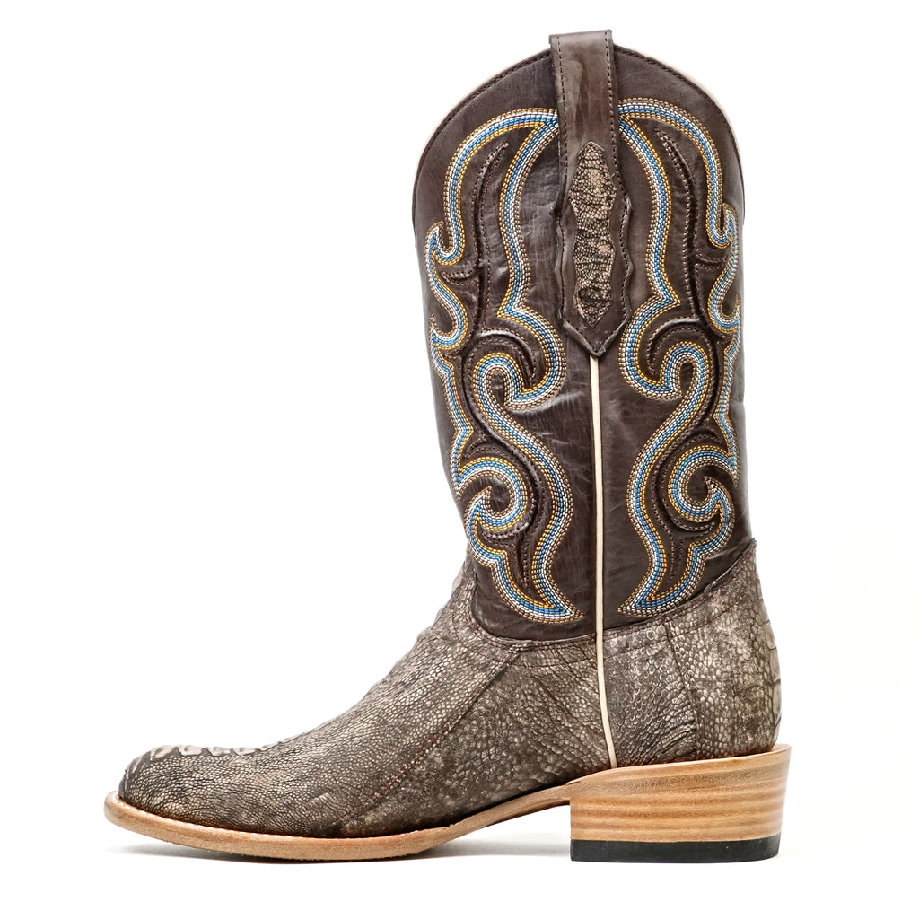 Ridge Ostrich Leg Boots - Rustic Brown - Roper Toe
