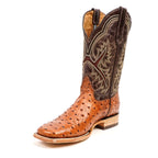 Ostrich Cognac Cowboy Boots - Embossed Leather - Square Toe (E424)