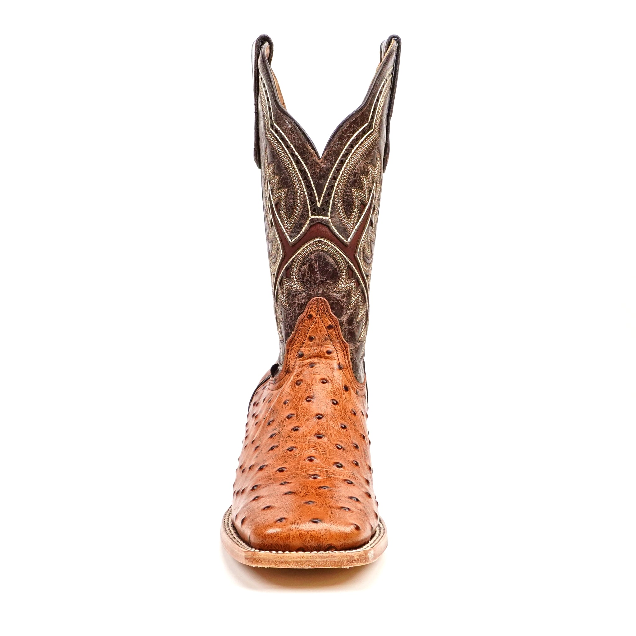 Ostrich Cognac Cowboy Boots - Embossed Leather - Square Toe (E424)