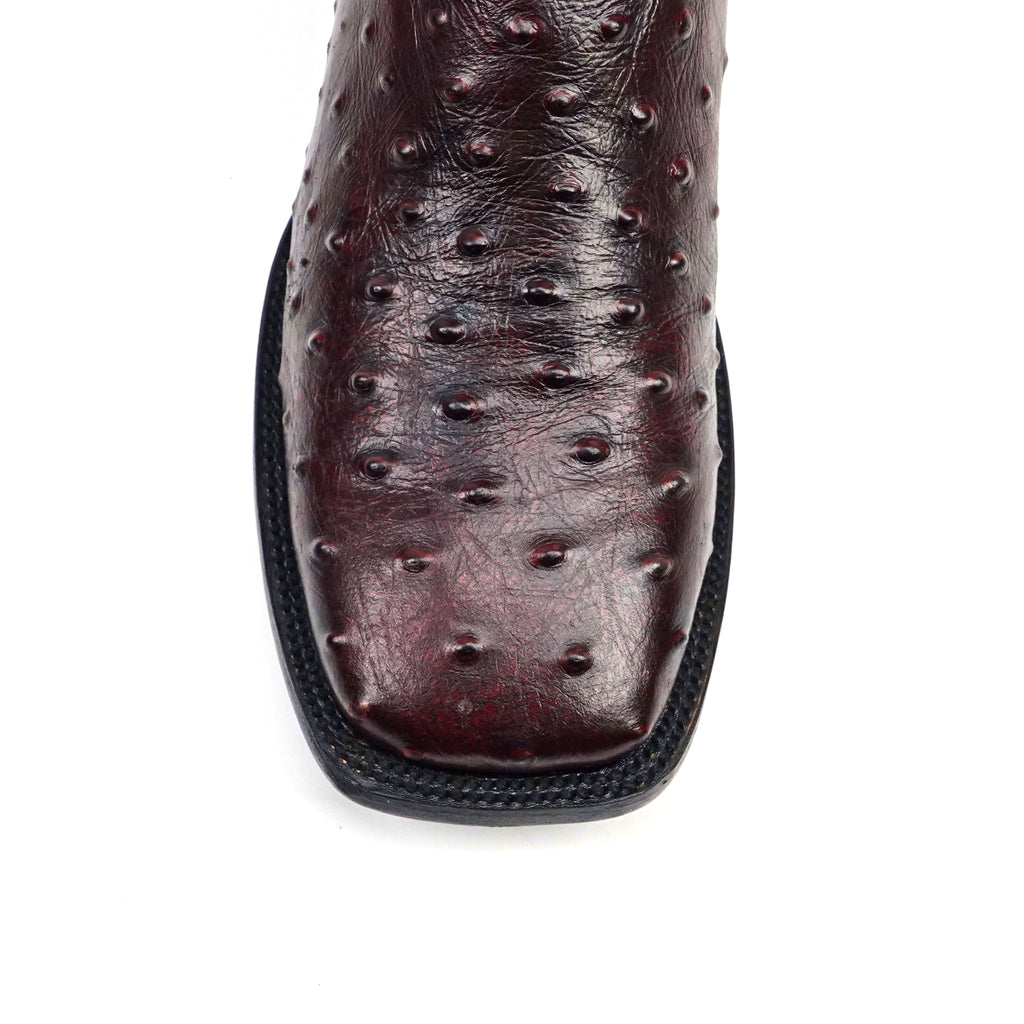 Ostrich Black Cherry Cowboy Boots - Embossed Leather - Square Toe (E424)