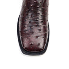 Ostrich Black Cherry Cowboy Boots - Embossed Leather - Square Toe (E424)