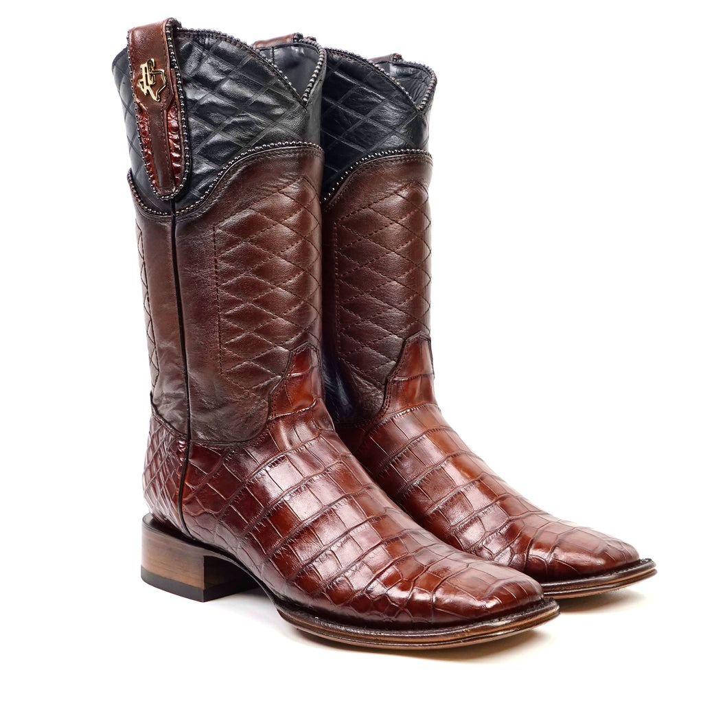 James Platinum Alligator Belly Boots - Brandy - Square Toe