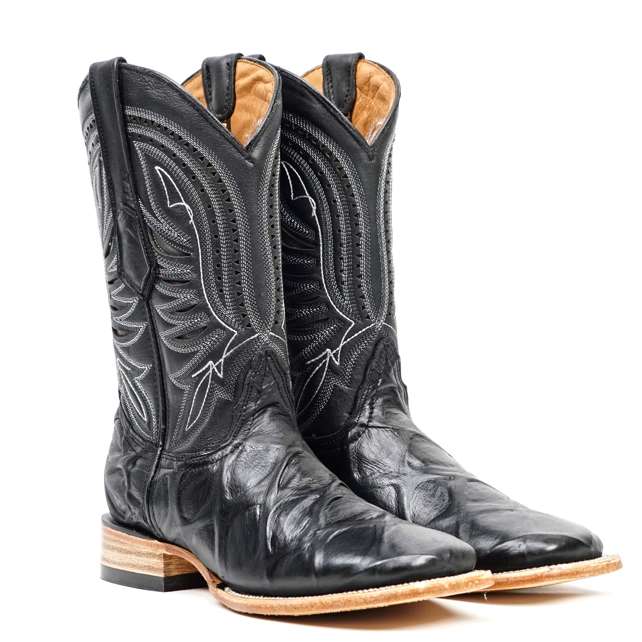 Pirarucu Black Boots - Embossed Leather - Square Toe (E687) - Gomez Western Wear