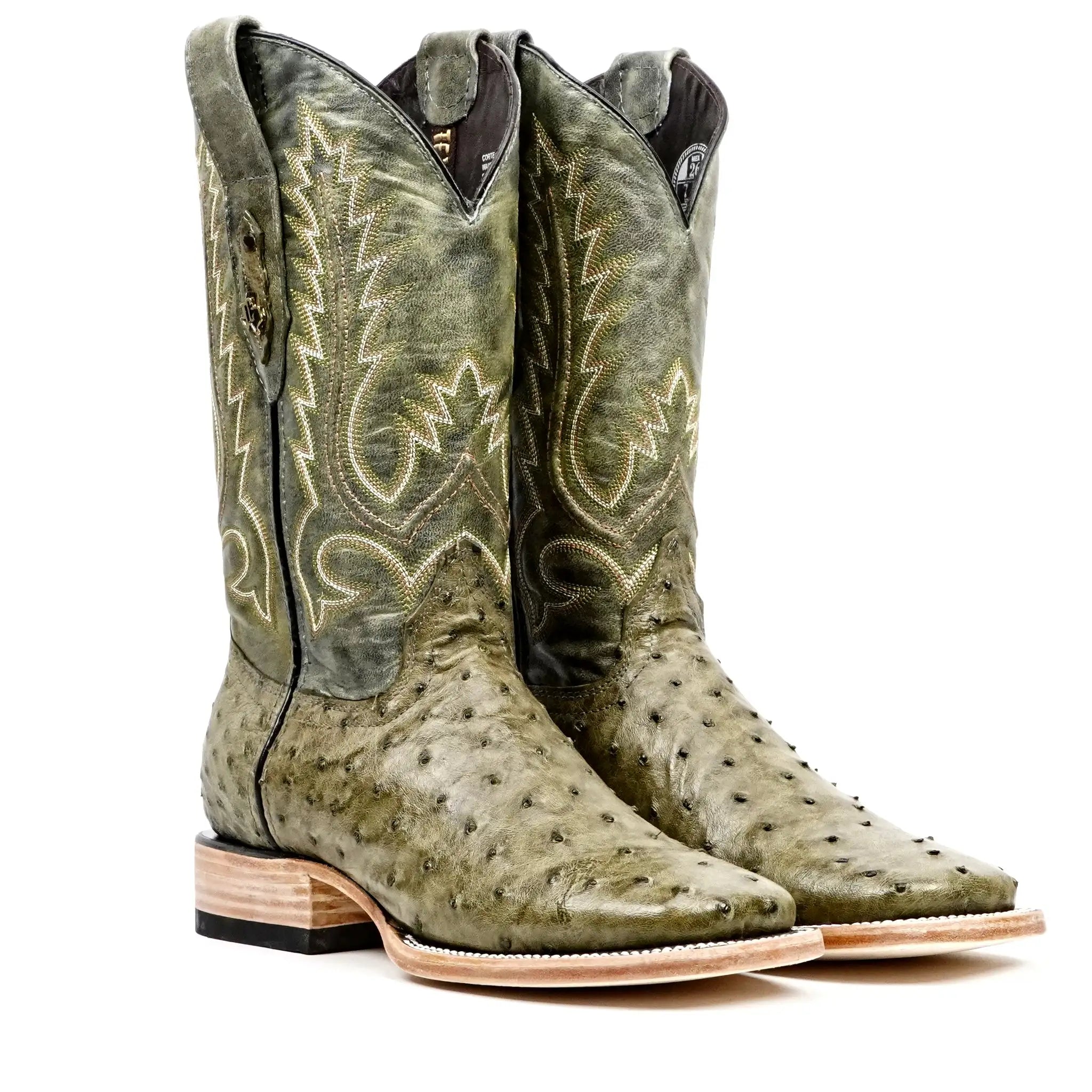 Austin Ostrich Boots - Agave - Square Toe (AV20) - Gomez Western Wear Exotic Boots Texas Country Gomez Western Wear