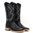 Botas Cowboy Python Negras - Piel Grabada - Punta Cuadrada (E425)