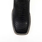 Botas Cowboy Python Negras - Piel Grabada - Punta Cuadrada (E425)