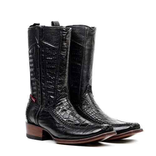 Alligator Belly Black Zip Boots - Narrow Square Toe (FLO22) - Gomez Western Wear