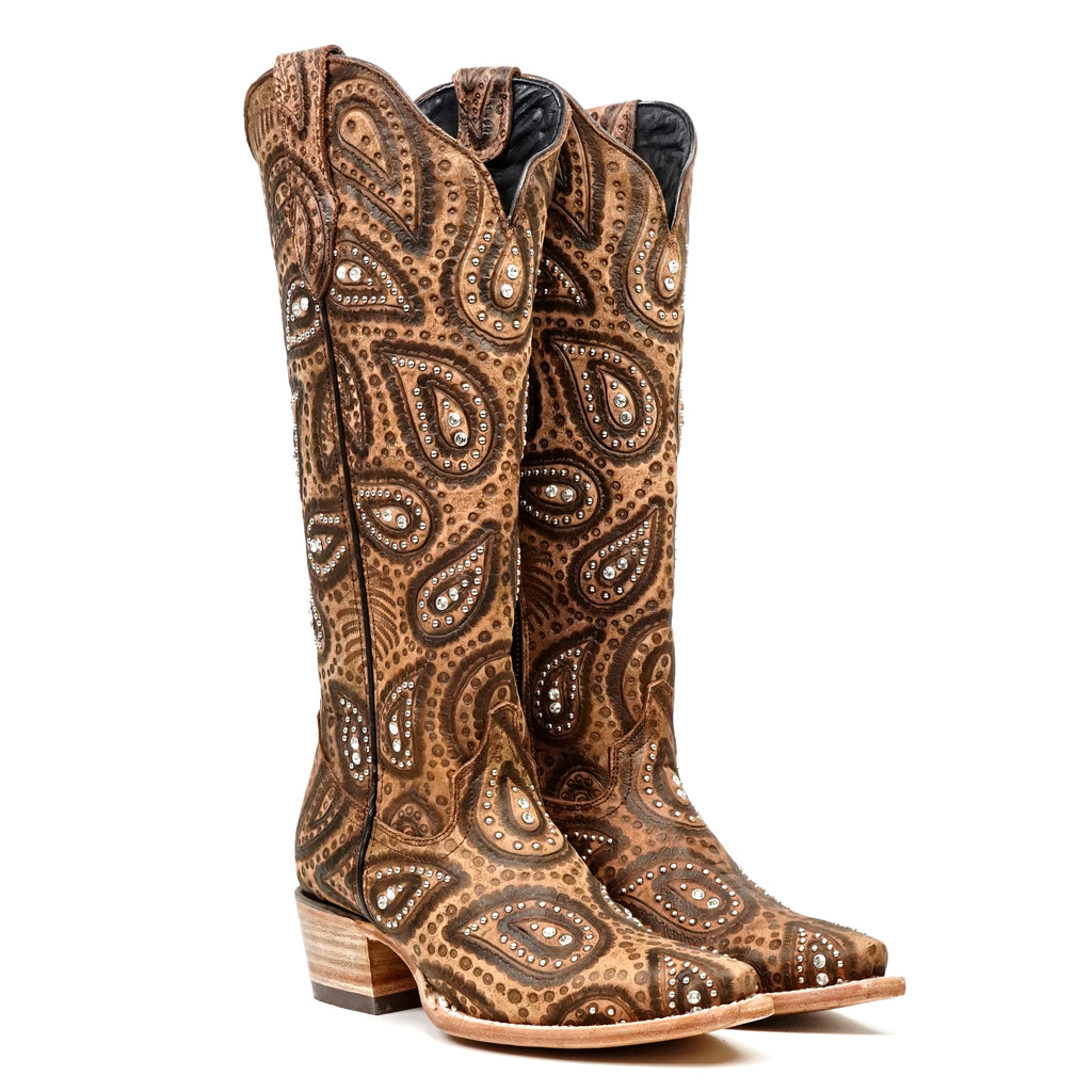 Botas de caña alta Mandala grabadas a mano – Punta estrecha (E866)