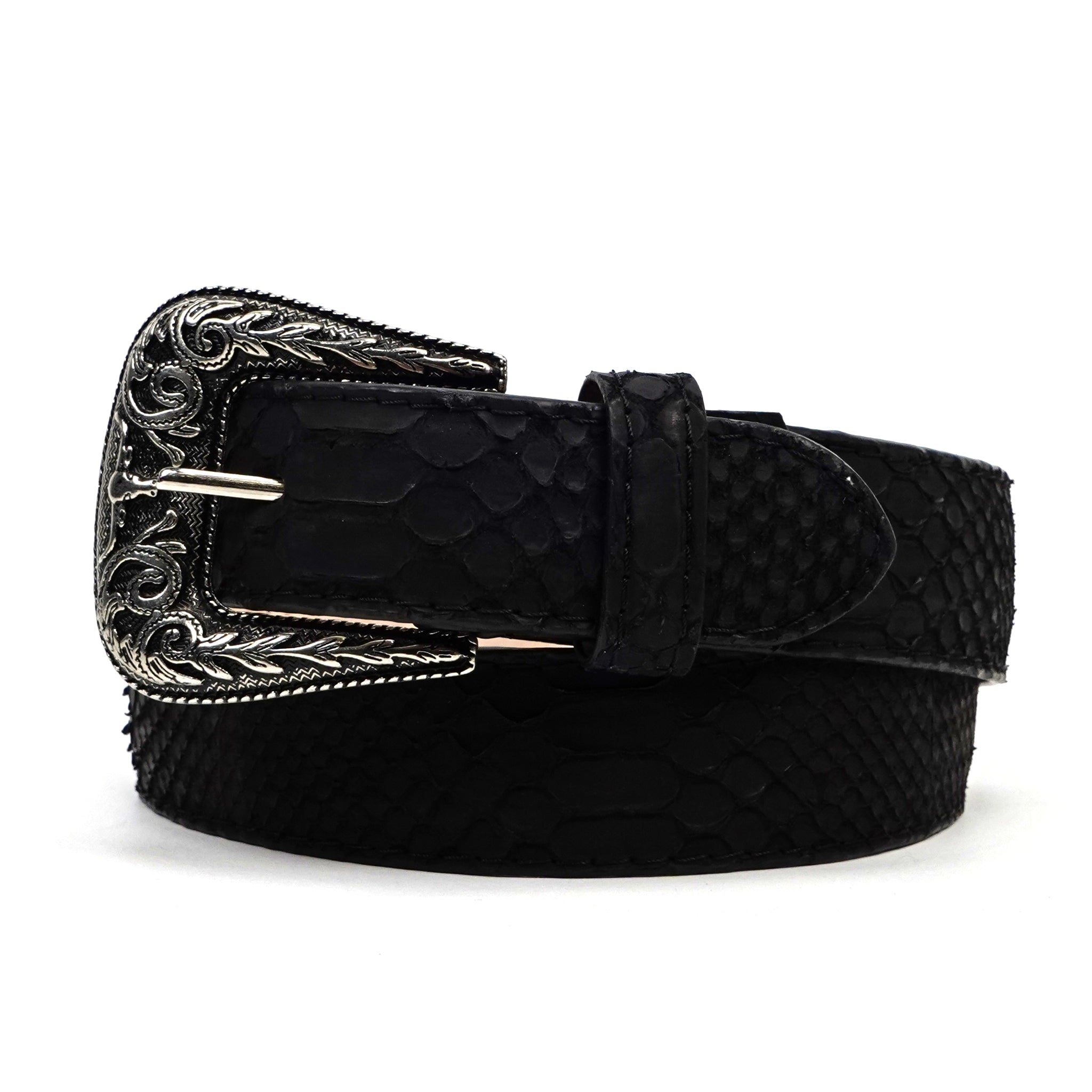 Exotic Full Quilt Python Belt - Nubuck Black (C-028)