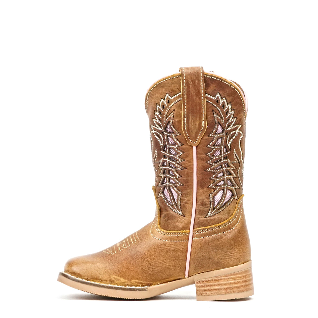 Ranch Tan Girl Boots - Slip-Resistant Sole - Square Toe (K718)