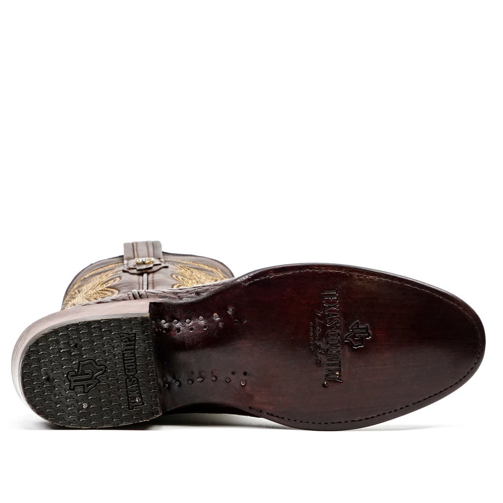 Rhodes Caiman Hornback Boots - Brown - Roper Toe