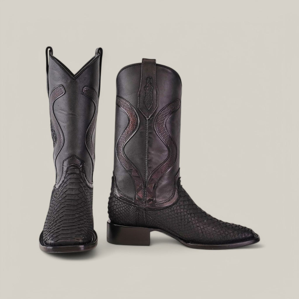 Tanner Platinum Python Boots (Diamond) - Nubuck Black - Square Toe