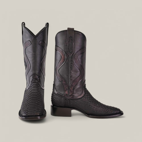 Exotic Python - Diamond - Matte Black - Square Toe