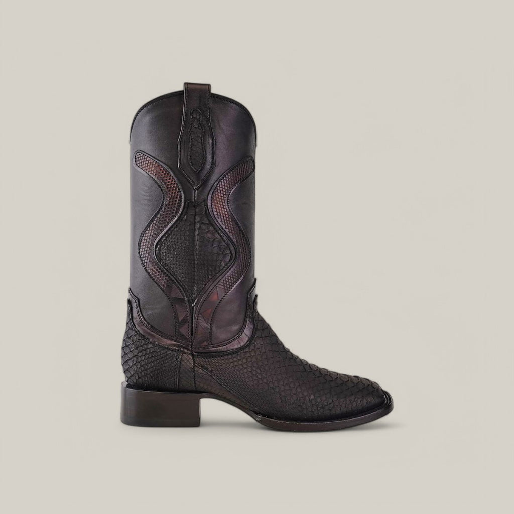 Tanner Platinum Python Boots (Diamond) - Nubuck Black - Square Toe