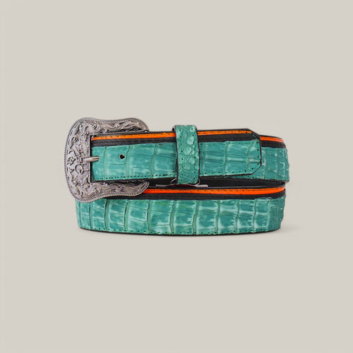 Exotic Caiman - Platinum Buckle - Green Belt