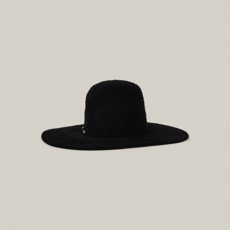 The 25X Grizzly - Black by TC Hats is a luxurious wide-brimmed black rabbit fur hat with a rounded open crown, displayed against a plain light grey background.