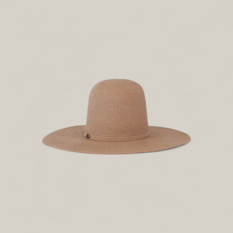 The 25X Grizzly - Belly by TC Hats is a wide-brim, light brown felt hat with an open, rounded crown and a thin band, showcased against a plain background for an understated luxury look.
