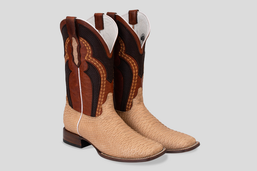 Braxton Python Boots - Cappuccino (White Shaft) - Square Toe - Gomez Western Wear