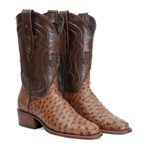 Austin Ostrich Boots - Tobacco - Roper Toe (AV201) - Gomez Western Wear