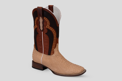 Braxton Python Boots - Cappuccino (White Shaft) - Square Toe - Gomez Western Wear