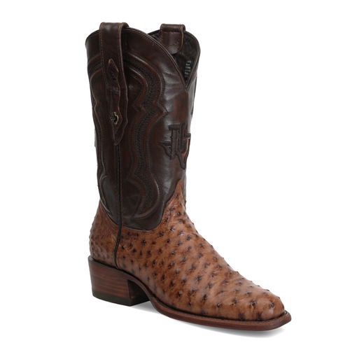 Austin Ostrich Boots - Tobacco - Roper Toe (AV201) - Gomez Western Wear