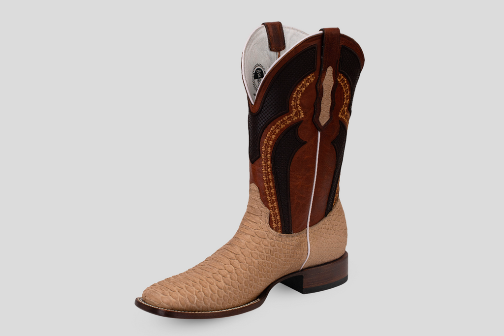 Braxton Python Boots - Cappuccino - Square Toe