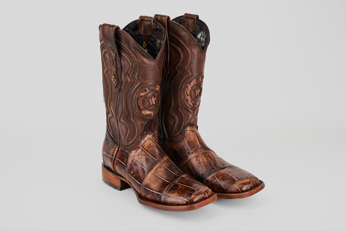 James - Rustic Brown - Square Toe (Alligator Hornback)