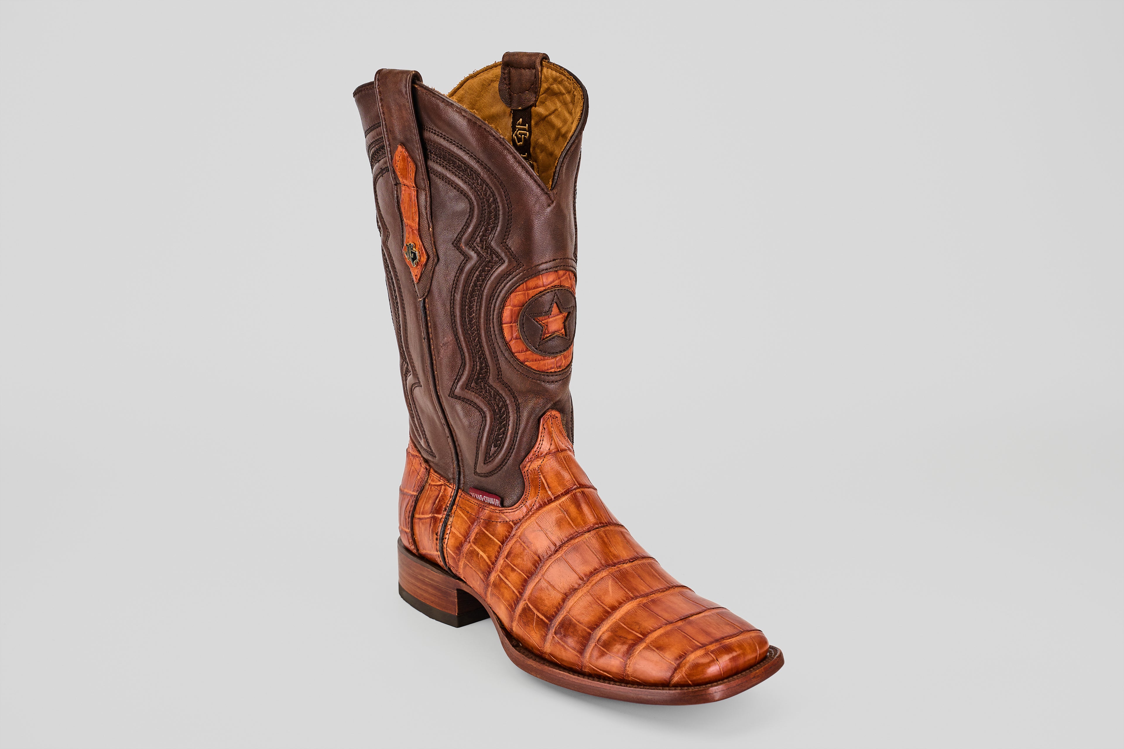 James Alligator Hornback Boots - Brandy - Square Toe (LG10)