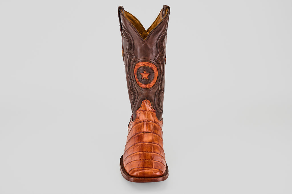 James Alligator Hornback Boots - Brandy - Square Toe (LG10)