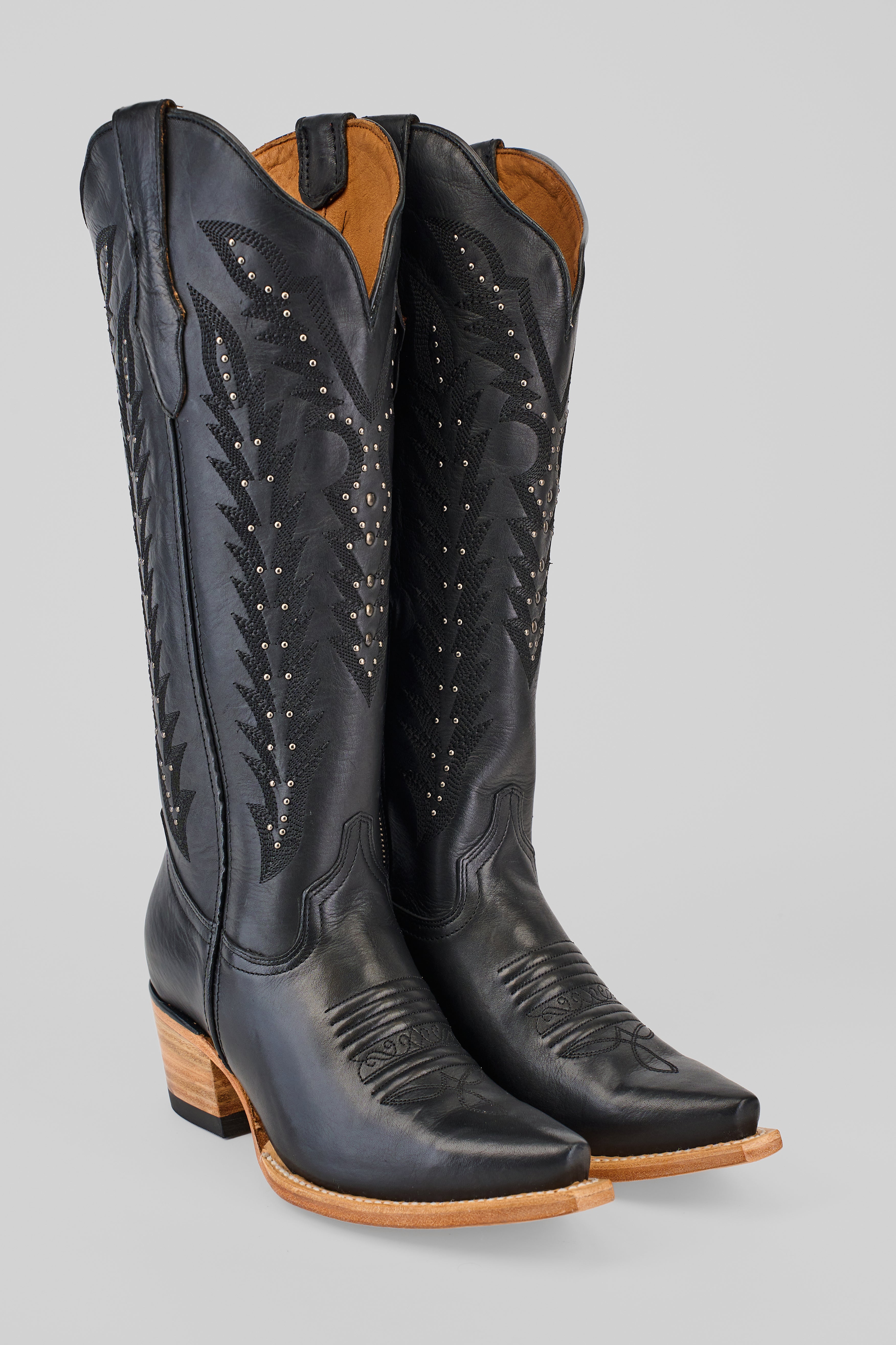 Alana - Cleyton Black Cowgirl Boots - Tall Shaft - Snip Toe (E836)
