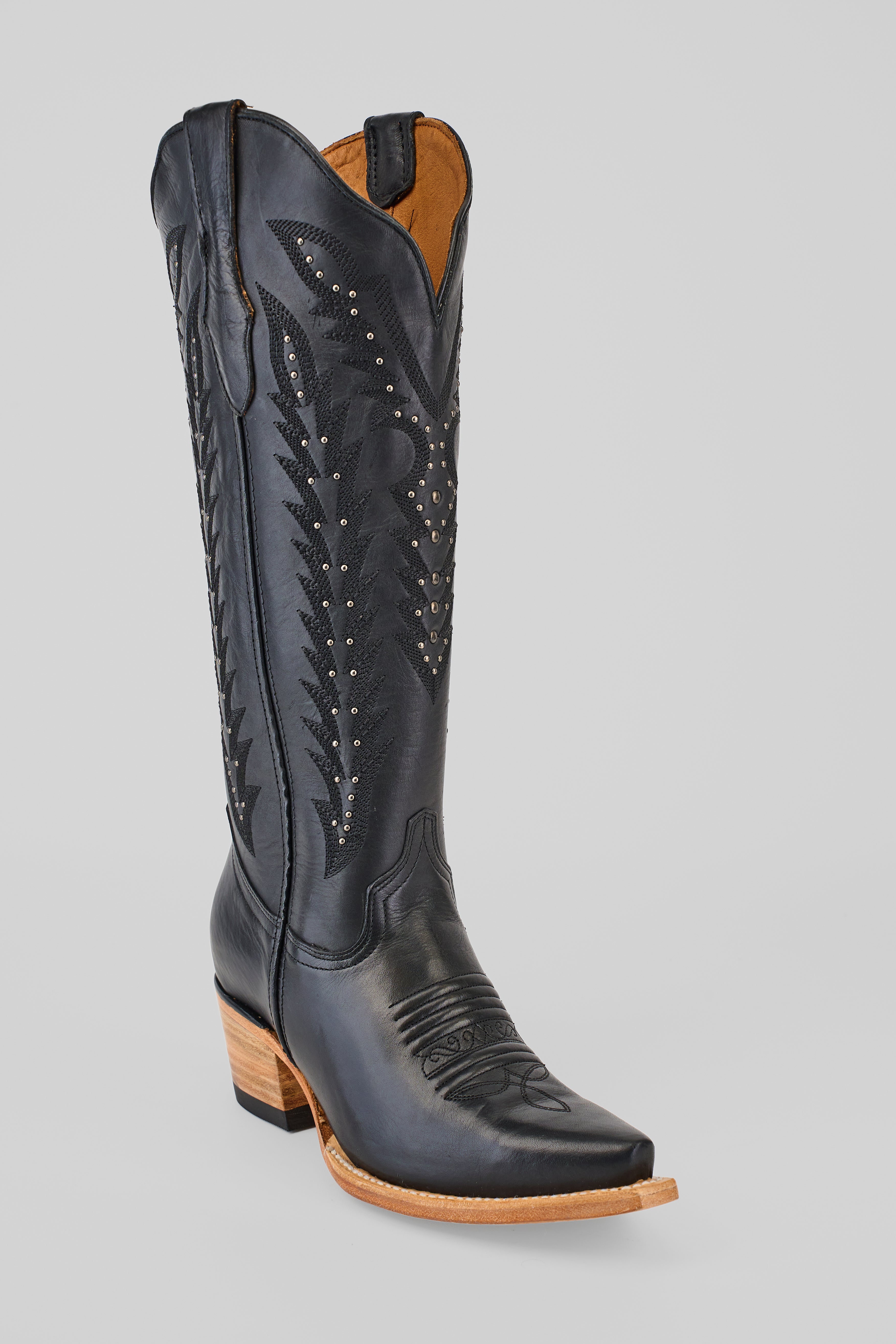 Alana - Cleyton Black Cowgirl Boots - Tall Shaft - Snip Toe (E836)
