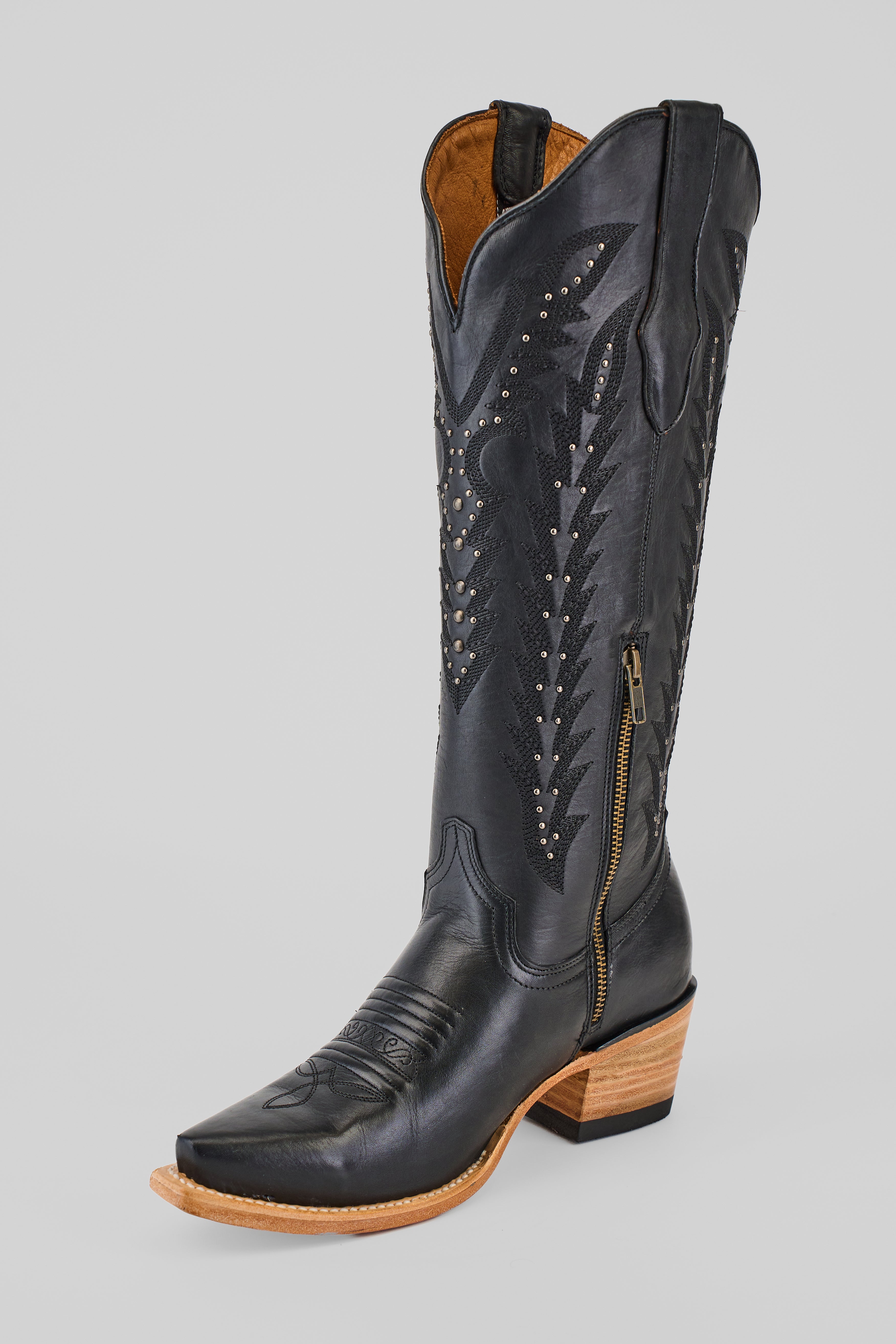 Alana - Cleyton Black Cowgirl Boots - Tall Shaft - Snip Toe (E836)