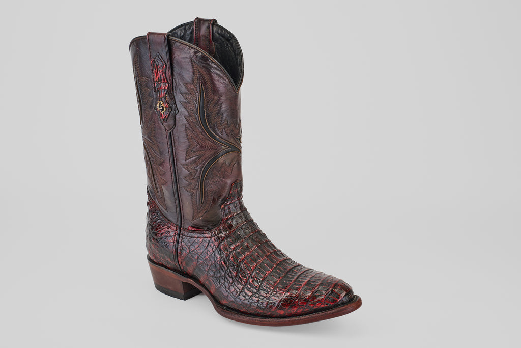 Rhodes Caiman Hornback Boots - Black Cherry - Round Toe (LM220)