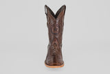 The Austin Leg - Brown - Square Toe is a single brown western boot with decorative stitching, a star emblem on the front, and a light-colored sole, photographed on a plain white background.