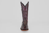 A single dark brown, textured cowboy boot with a square toe and decorative stitching, Tanner - Black Cherry - Square Toe, is photographed against a plain white background.