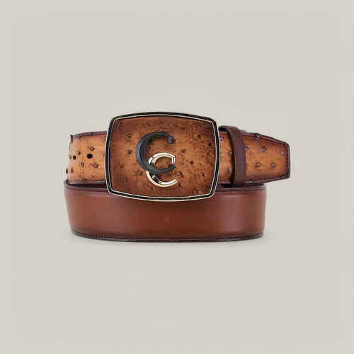 BC321 Brown Ostrich Exotic Strip Belt