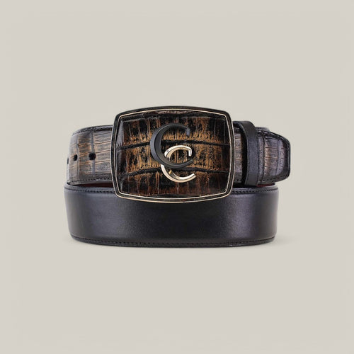 BC322 Black & Brown Caiman Exotic Strip Belt