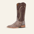 Python Camel Boots - Embossed Leather - Square Toe (E913)