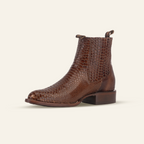 Snake Ankle Boots - Brown Embossed Leather - Rodeo Toe (E946)