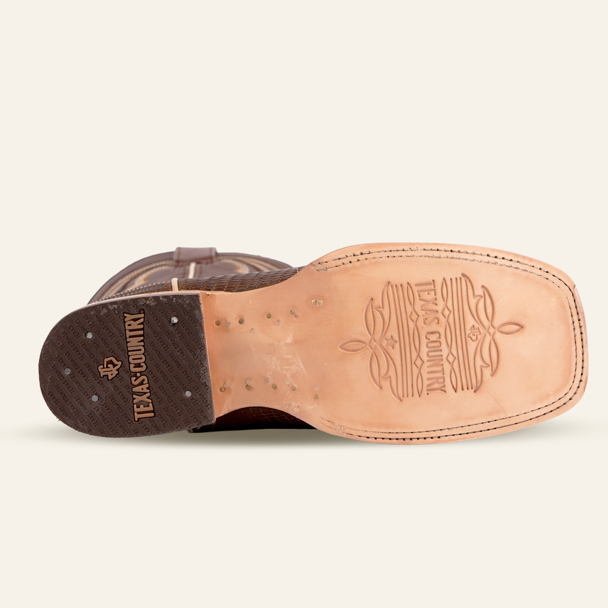 Snake Cowboy Boots - Brown Embossed Leather - Square Toe (E948)