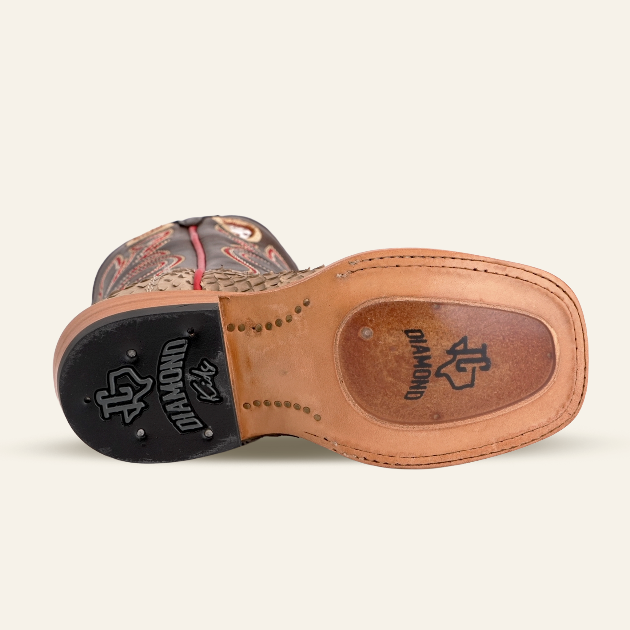 Lizard Cowboy Boots - Brown Embossed Leather - Square Toe (E949)